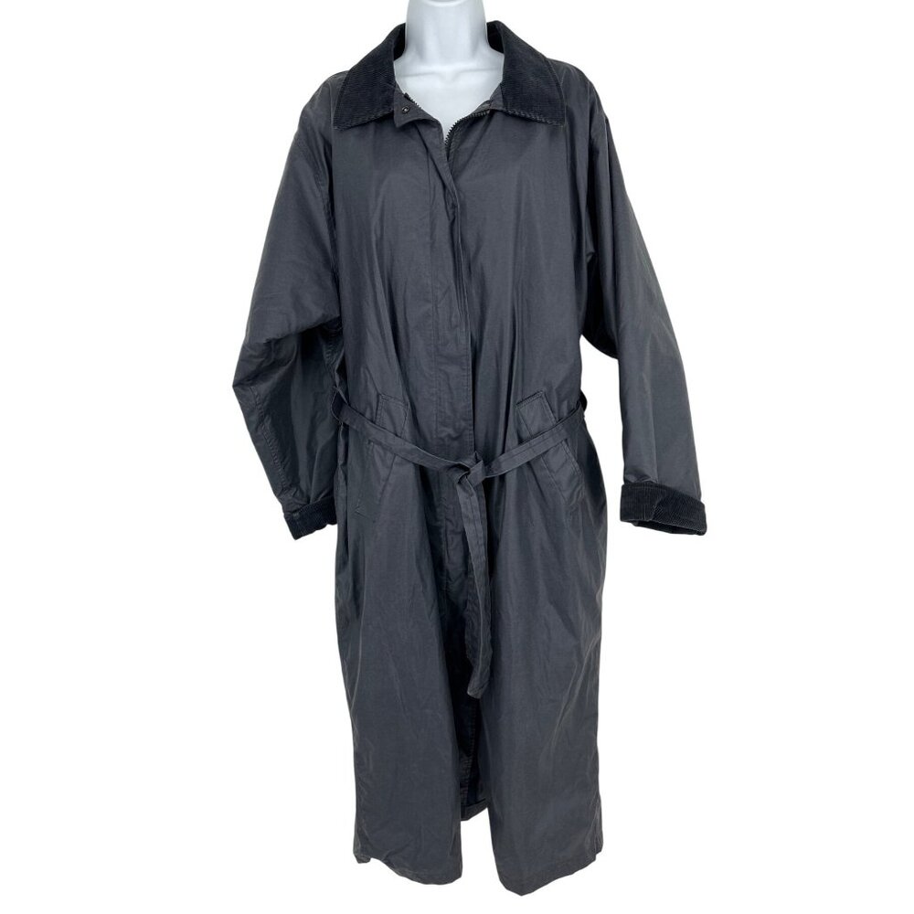 Vintage Woolrich Full-Length Coat With Corduroy Collar & Cuffs Belted Waist Sz L